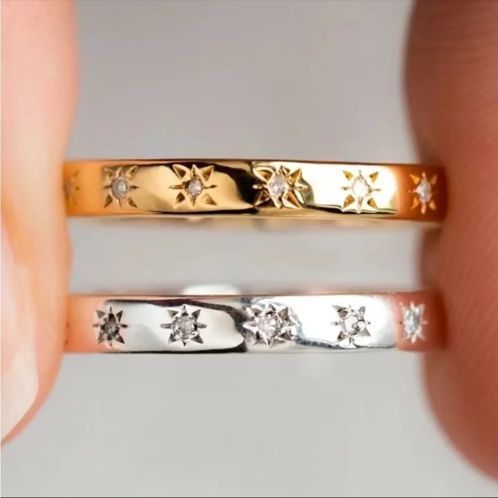 New Gorgeous 18K Gold Plated Stacking Diamond Band Ring - Picture 8 of 8
